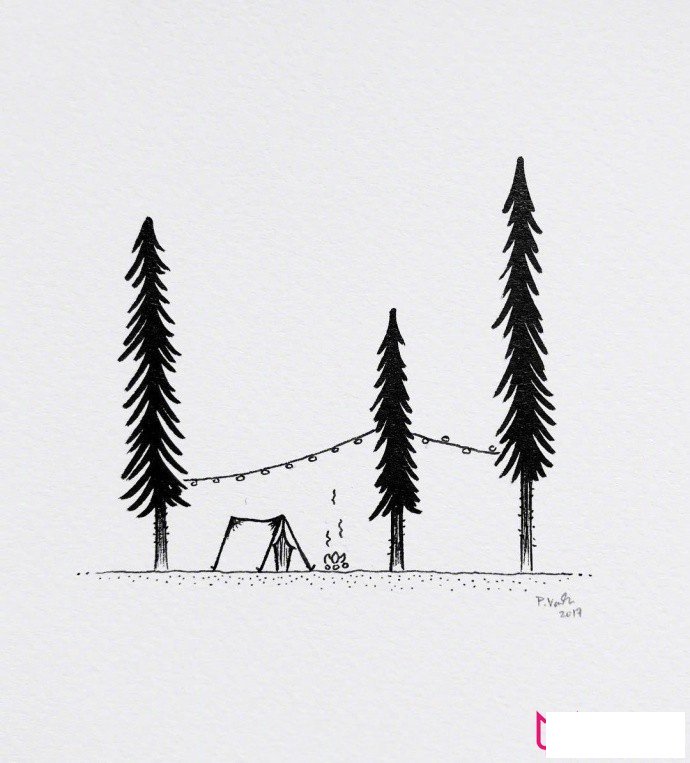 简单的风景简笔画，野营