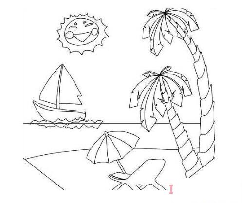海滩风景儿童画怎么画简单 海滩简笔画图片