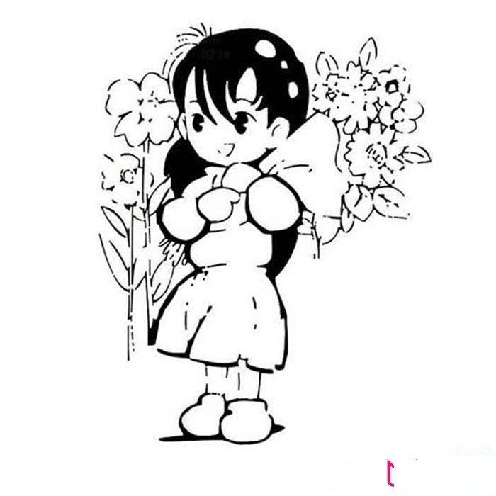 拿花的小女孩简笔画