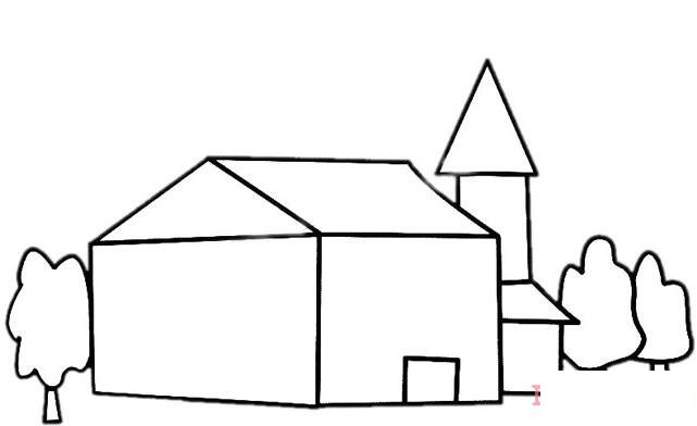 漂亮庄园的画法步骤图带颜色简笔画图片