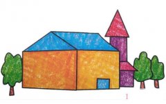 漂亮庄园的画法步骤图带颜色简笔画图片