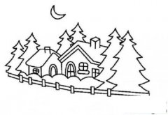 如何画风景:森林里的木屋简笔画