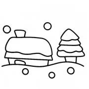 冬天雪夜风景简笔画图片