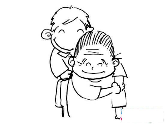 儿童重阳节简笔画图片:我帮奶奶捶背