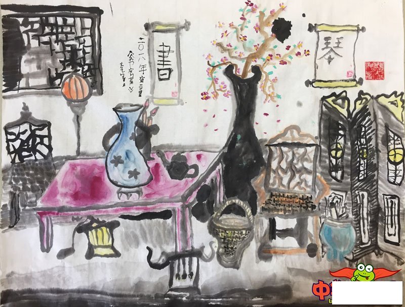 少儿画画大全简单漂亮,书房一角