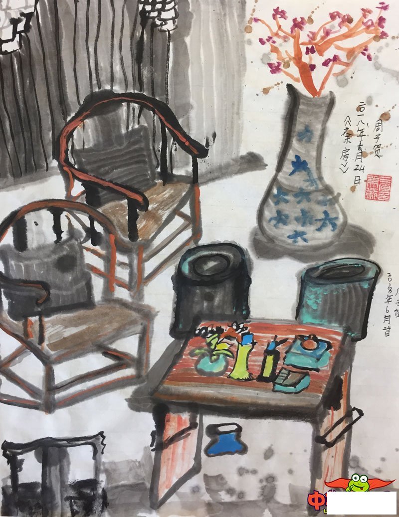 少儿画画大全简单漂亮,书房一角