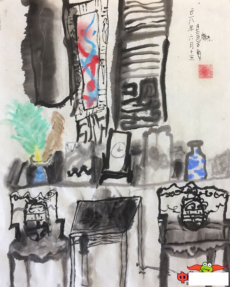 少儿画画大全简单漂亮,书房一角