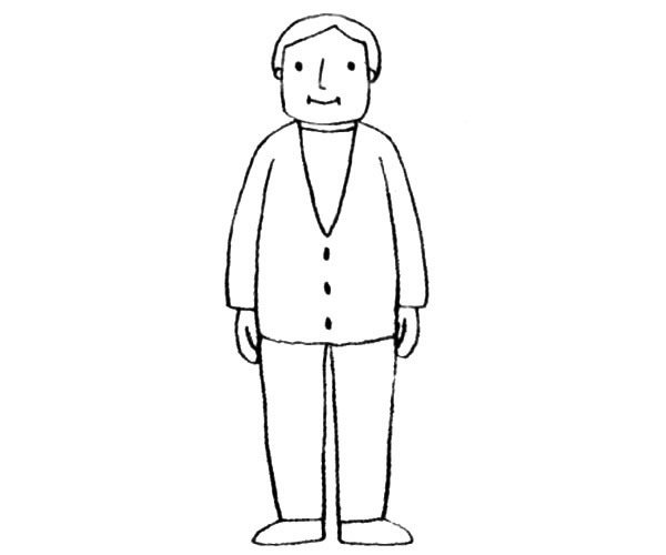 3.画完双臂后，在对襟毛上画纽扣。