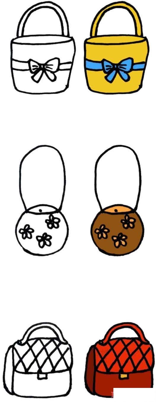 女生手提包的画法步骤图涂色 女士包包简笔画图片