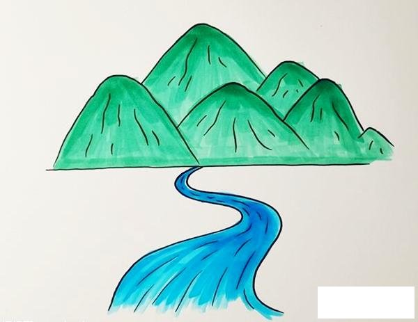 高山流水的简笔画