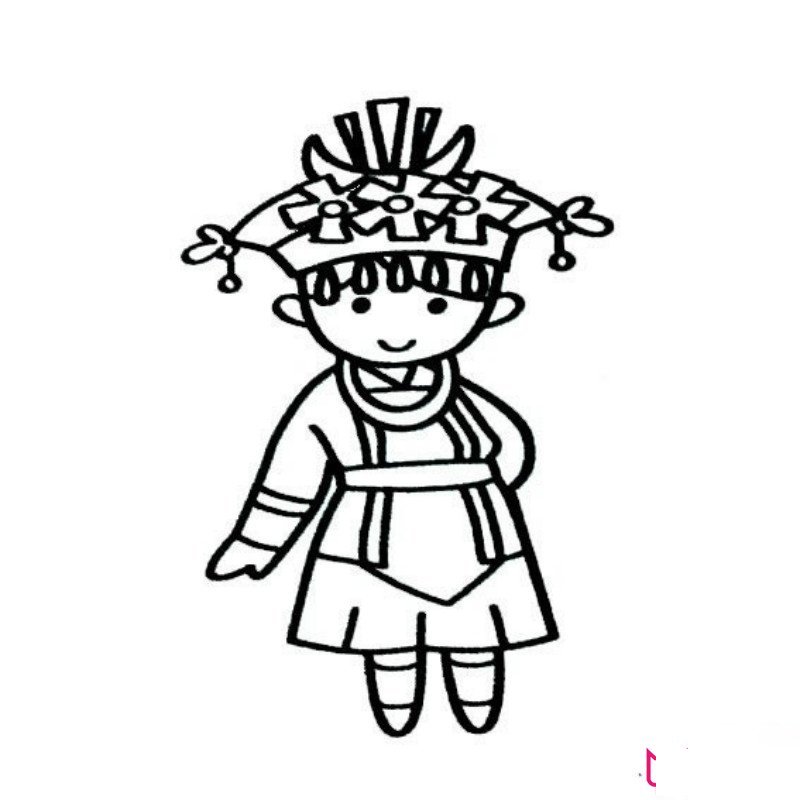 可爱的侗族少女简笔画