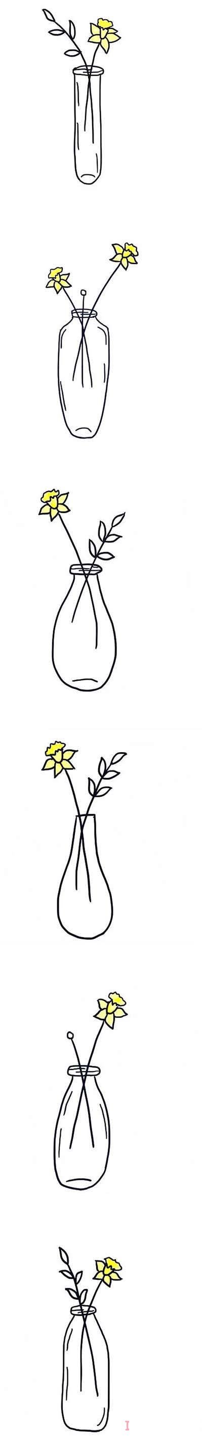 一组漂亮花瓶插花的画法简笔画教程