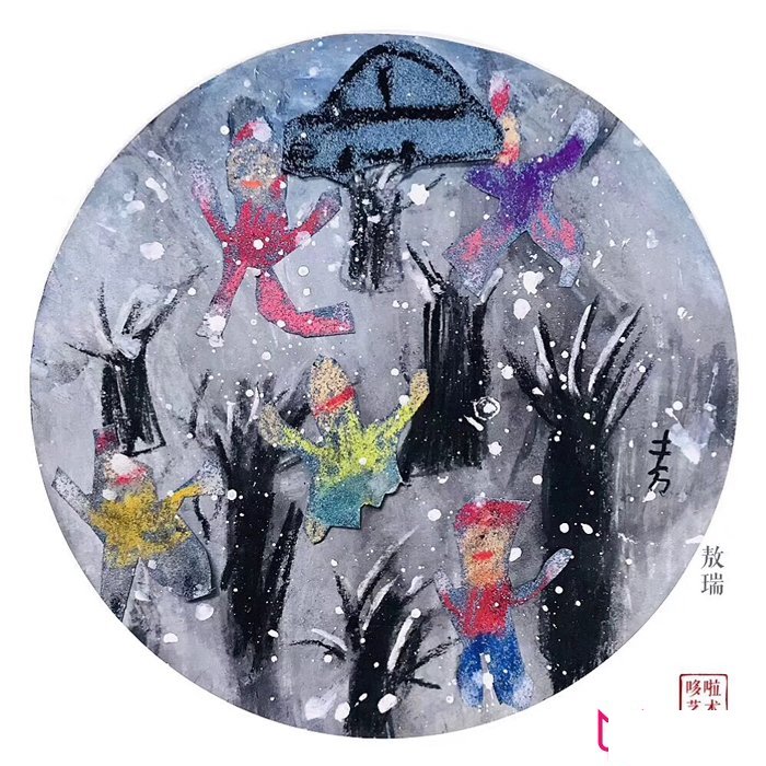 漂亮的儿童画图片,一起来打雪仗