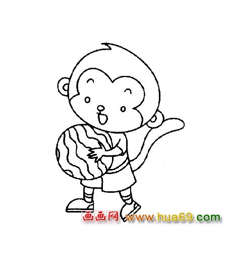 小猴子抱西瓜(简笔画)