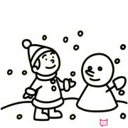冬天的风景简笔画，堆雪人简笔画