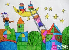 漂亮的儿童画图片，月亮船