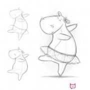 动物简笔画图片,跳舞的河马