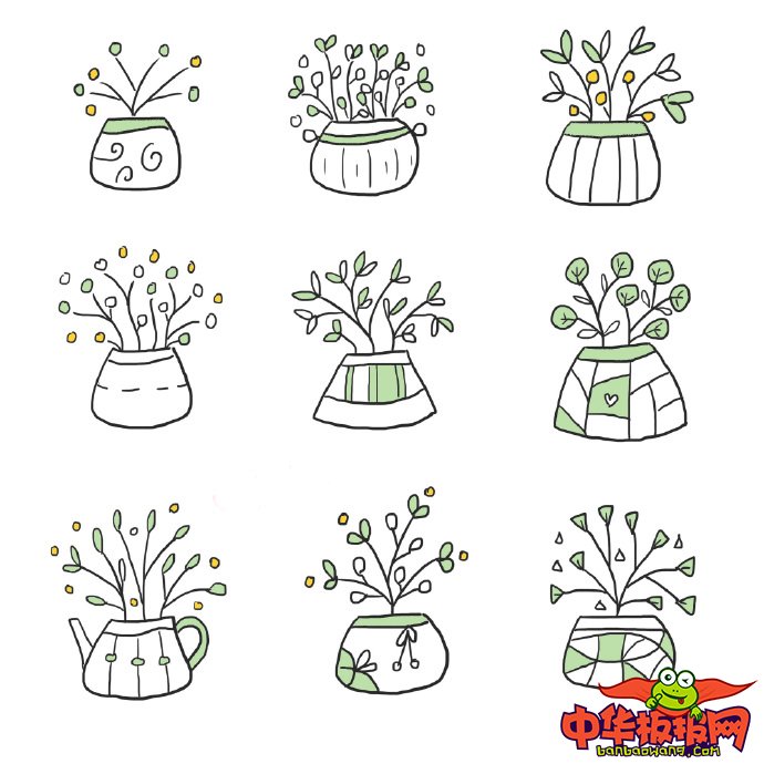 100种盆栽植物简笔画,可爱萌萌小盆栽简笔画
