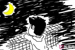 儿童简笔画，小男孩赏月