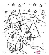 风景简笔画，雪景小房子