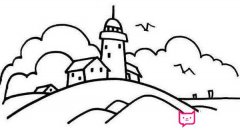 风景简笔画，山间的小屋