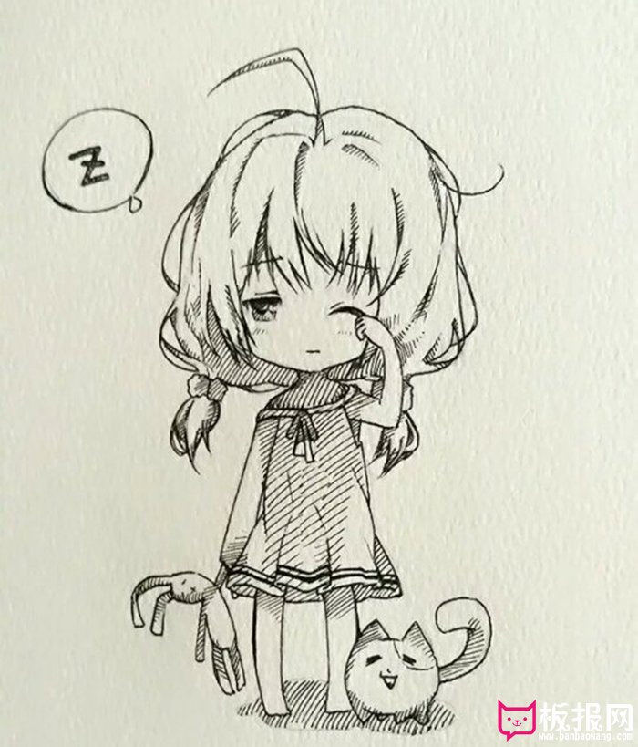 迷糊的女孩简笔画,超可爱的小姑娘简笔画图片