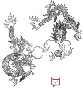 龙的简笔画，双龙戏珠