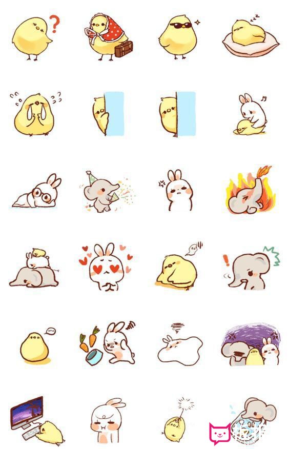 小动物小兔小黄鸡卡通动物简笔画，可爱儿童插画