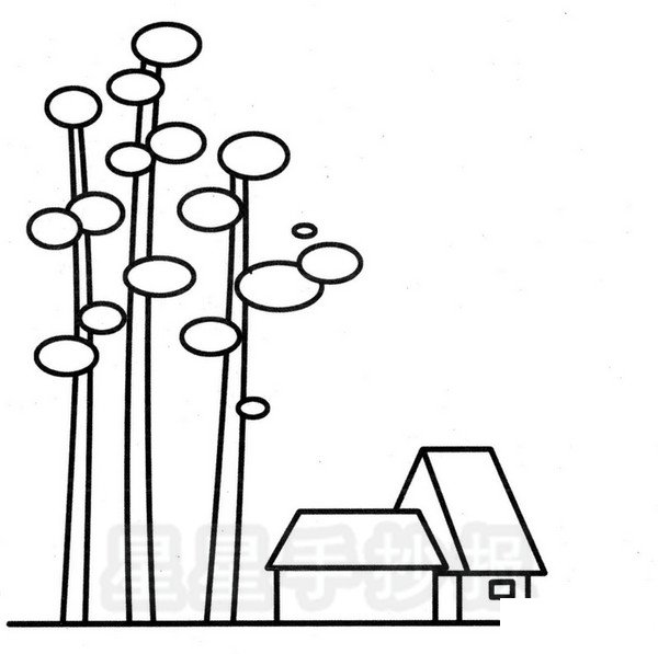 白杨树下简笔画